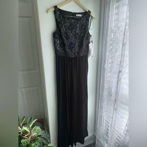 NWT Calvin Klein Lace Jumpsuit Long Pants Black Women’s Size 6 Elegant Formal